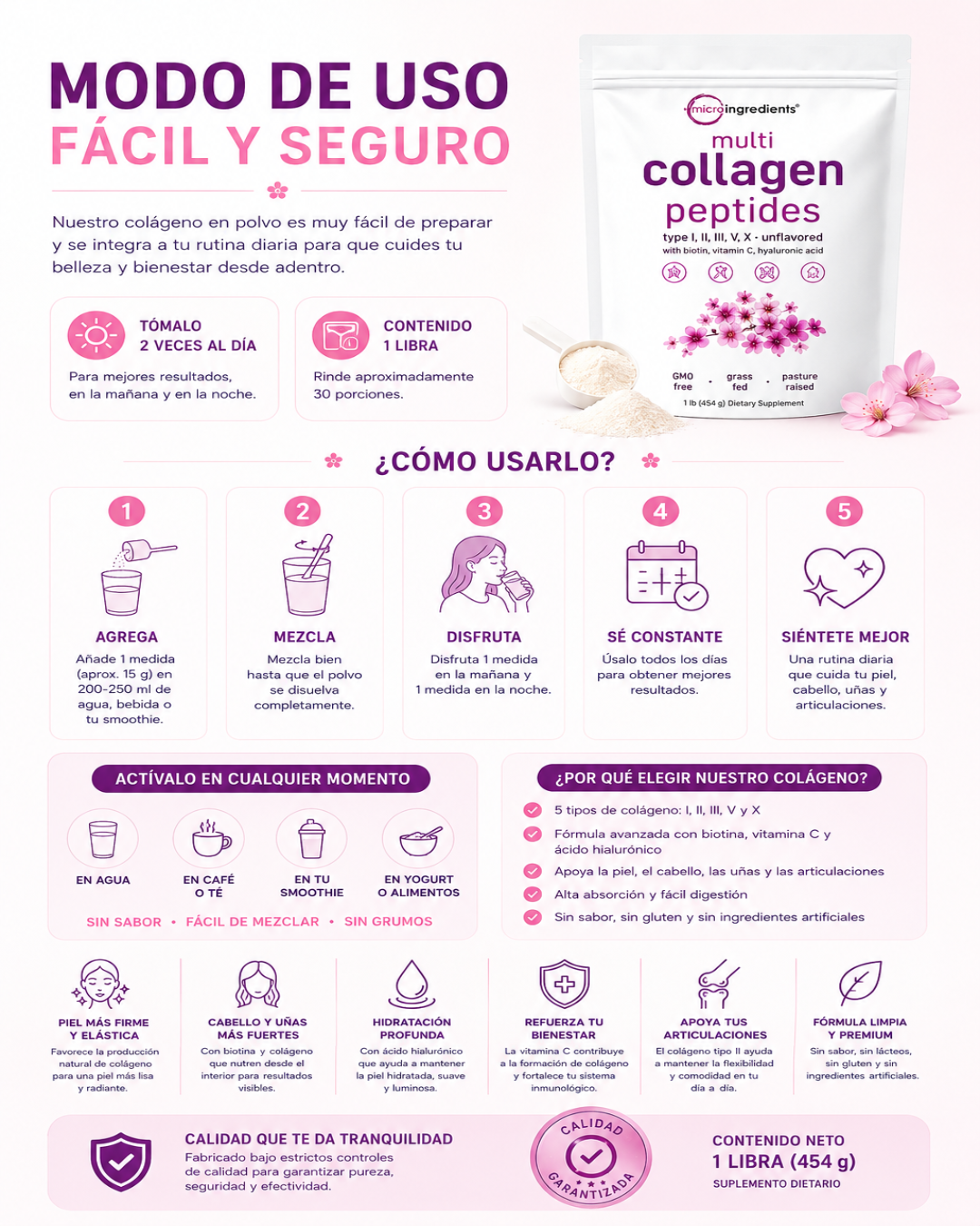 Multi Colágeno Péptidos (2 lb) 100% NATURAL IMPORTADO USA