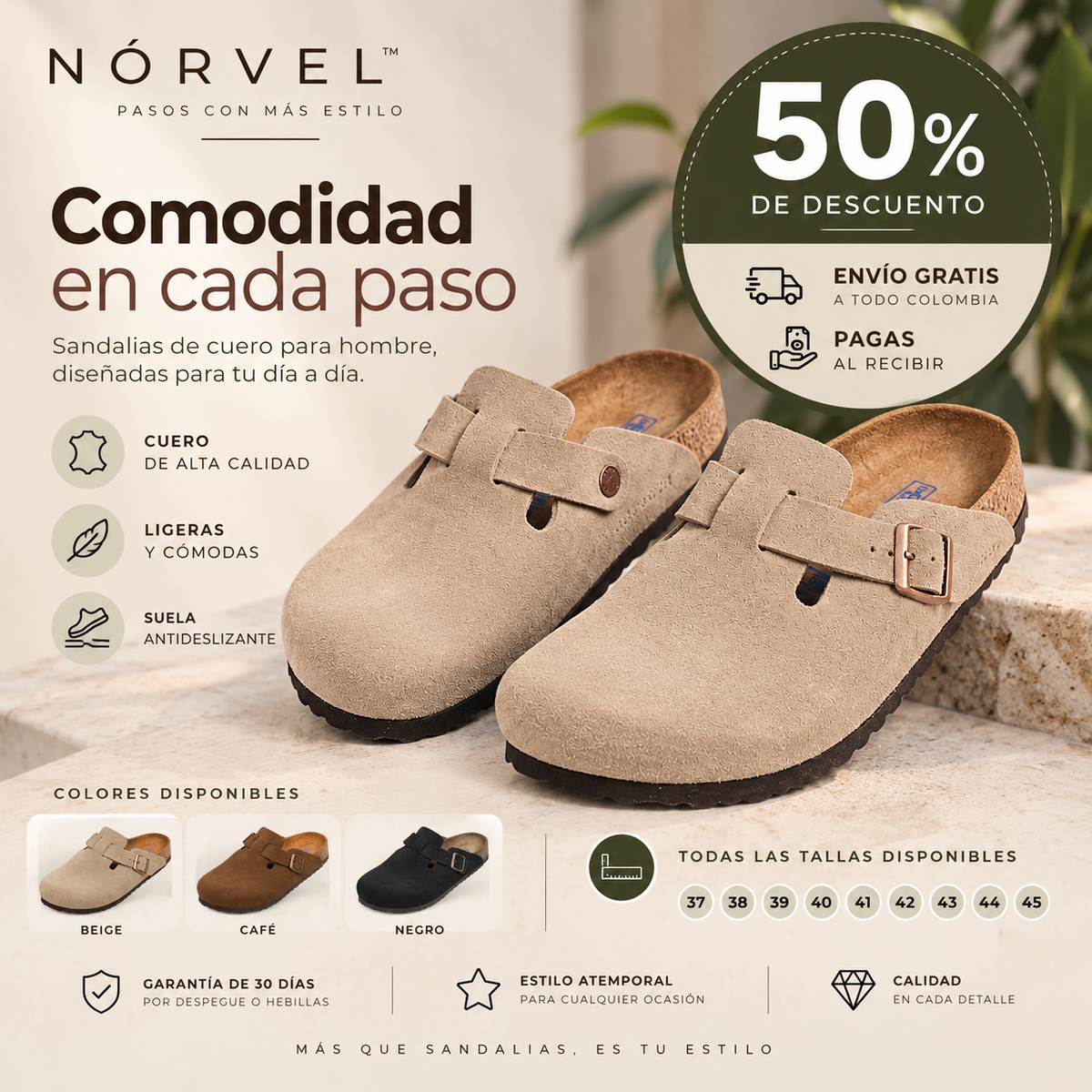 VARENO™ — Sandalias de Cuero