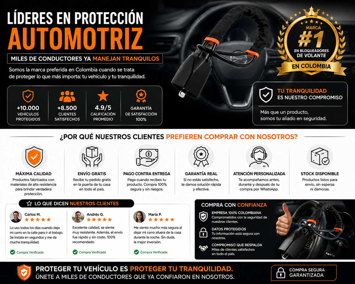 GuardianCar™ | Bloqueador de Volante de Alta Resistencia + Guia de REGALO 10 Errores que Hacen que Roben tu Carro (y Cómo Evitarlos)