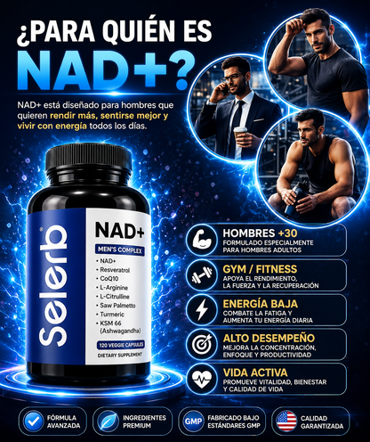 Selerb NAD+ Men's Complex | Más Energía, Enfoque y Vitalidad Masculina | + Guia digital de REGALO para aumentar testosterona de forma natural