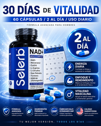 Selerb NAD+ Men's Complex | Más Energía, Enfoque y Vitalidad Masculina | + Guia digital de REGALO para aumentar testosterona de forma natural