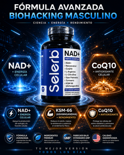 Selerb NAD+ Men's Complex | Más Energía, Enfoque y Vitalidad Masculina | + Guia digital de REGALO para aumentar testosterona de forma natural
