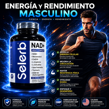 Selerb NAD+ Men's Complex | Más Energía, Enfoque y Vitalidad Masculina | + Guia digital de REGALO para aumentar testosterona de forma natural