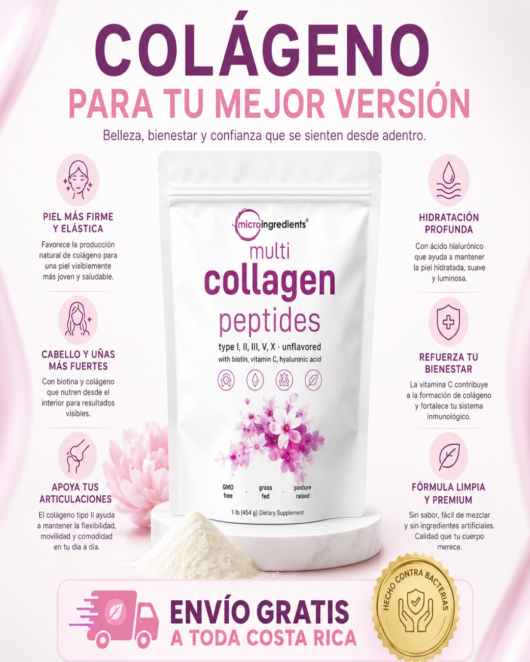 Multi Colágeno Péptidos (2 lb) 100% NATURAL IMPORTADO USA