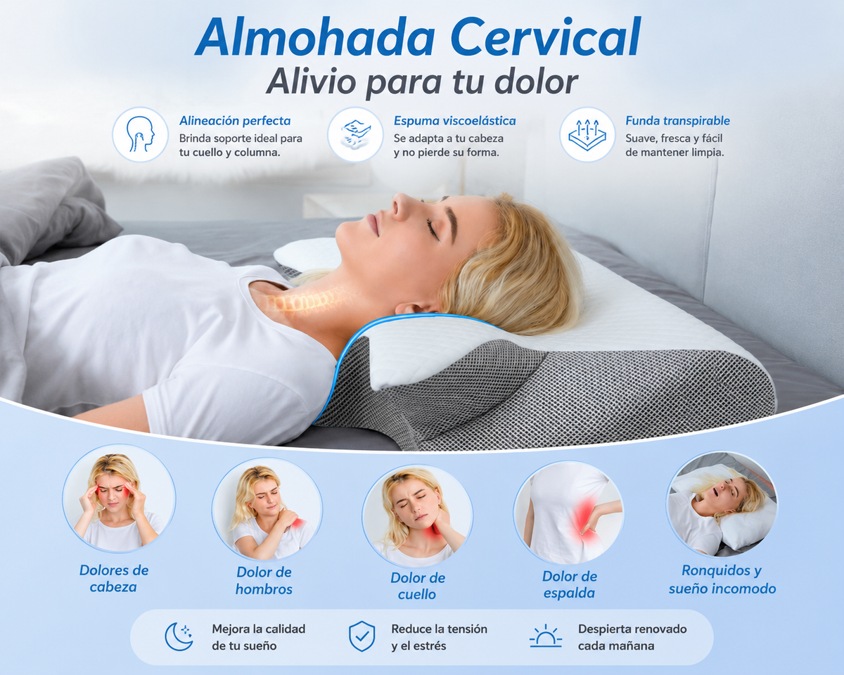 Almohada Cervical Premium™ Descansa mejor cada noche 🎁 Incluye GRATIS la Guía Digital "7 Hábitos para Dormir Mejor"
