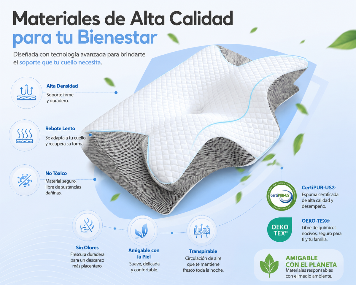 Almohada Cervical Premium™ Descansa mejor cada noche 🎁 Incluye GRATIS la Guía Digital "7 Hábitos para Dormir Mejor"