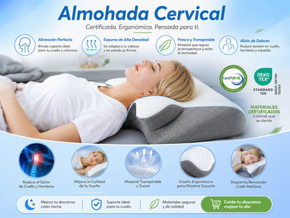 Almohada Cervical Premium™ Descansa mejor cada noche 🎁 Incluye GRATIS la Guía Digital "7 Hábitos para Dormir Mejor"