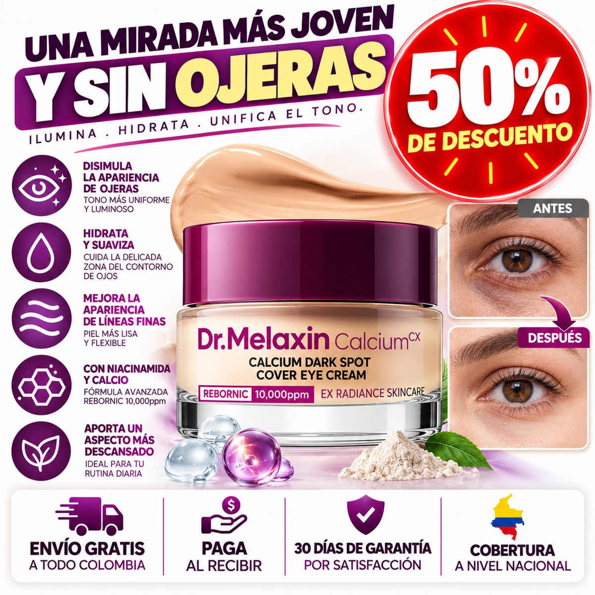 Dr. Melaxin Calcium Crema Correctora de Ojeras y Mirada Radiante.