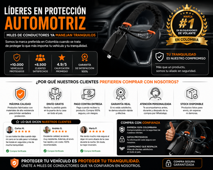 GuardianCar™ | Bloqueador de Volante de Alta Resistencia + Guia de REGALO 10 Errores que Hacen que Roben tu Carro (y Cómo Evitarlos)