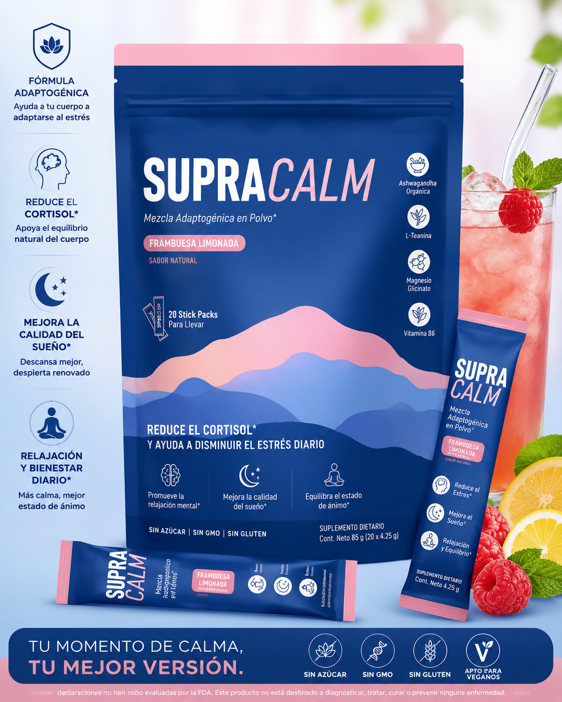 Supra Calm suplemento ANTI CORTISOL 100% Natural IMPORTADO USA