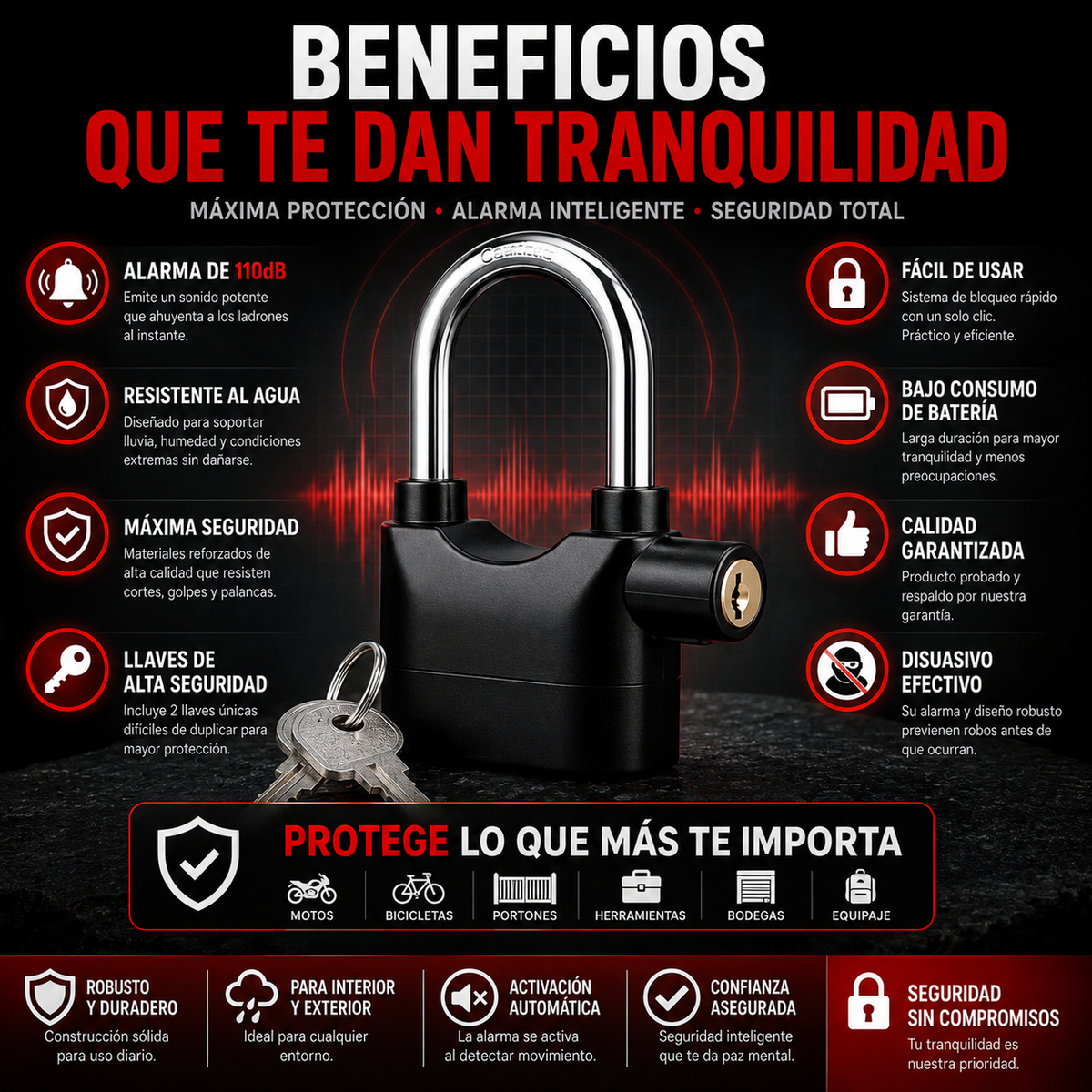 Candado De Seguridad Con Alarma Anti Robos IMPORTADO USA