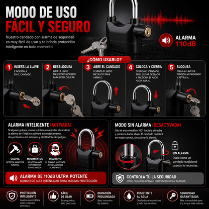 Candado De Seguridad Con Alarma Anti Robos IMPORTADO USA