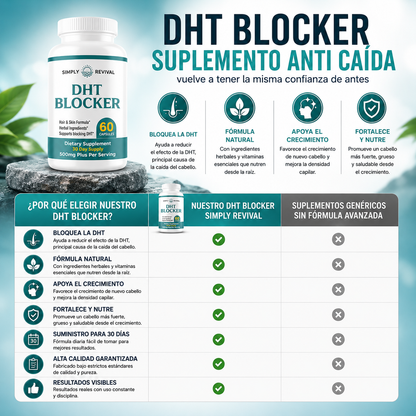 DHT-blocker suplemento anti-caida de cabello 100% naturales IMPORTADO USA + Guia digital de REGALO para Cómo Combatir la Caída del Cabello de Forma Inteligente