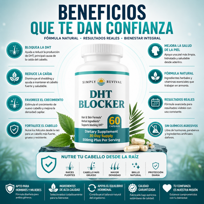 DHT-blocker suplemento anti-caida de cabello 100% naturales IMPORTADO USA + Guia digital de REGALO para Cómo Combatir la Caída del Cabello de Forma Inteligente