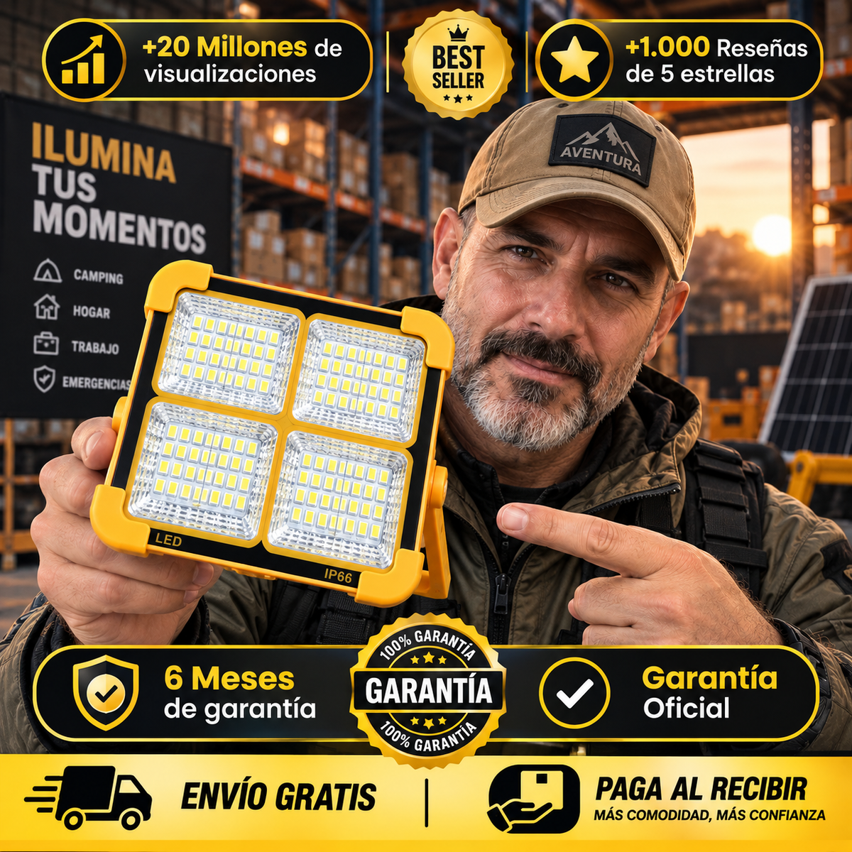 Reflector Solar PowerMax 4X | Luz + Energía Portátil