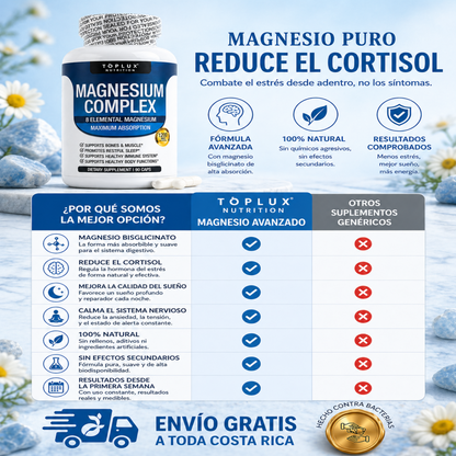 Magnesium Complex Suplemento anti-cortisol 100% original importado USA + Guia digital de REGALO de Cómo Combatir el Estrés, el Cansancio y la Fatiga Diaria