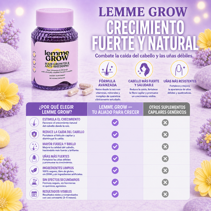 Lemme Grow potenciador de crecimento de cabello y uñas 100% Natural IMPORTADO USA