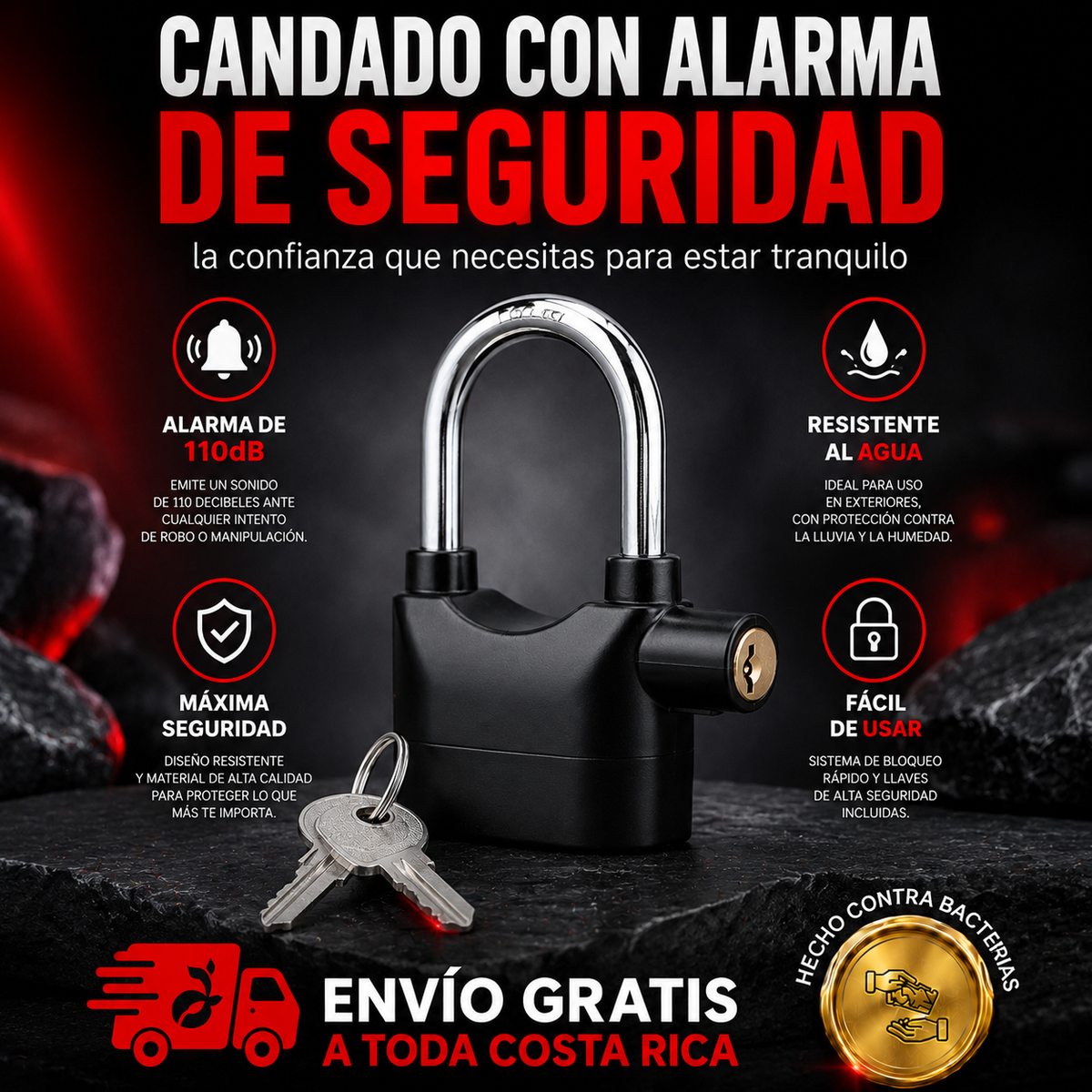 Candado De Seguridad Con Alarma Anti Robos IMPORTADO USA